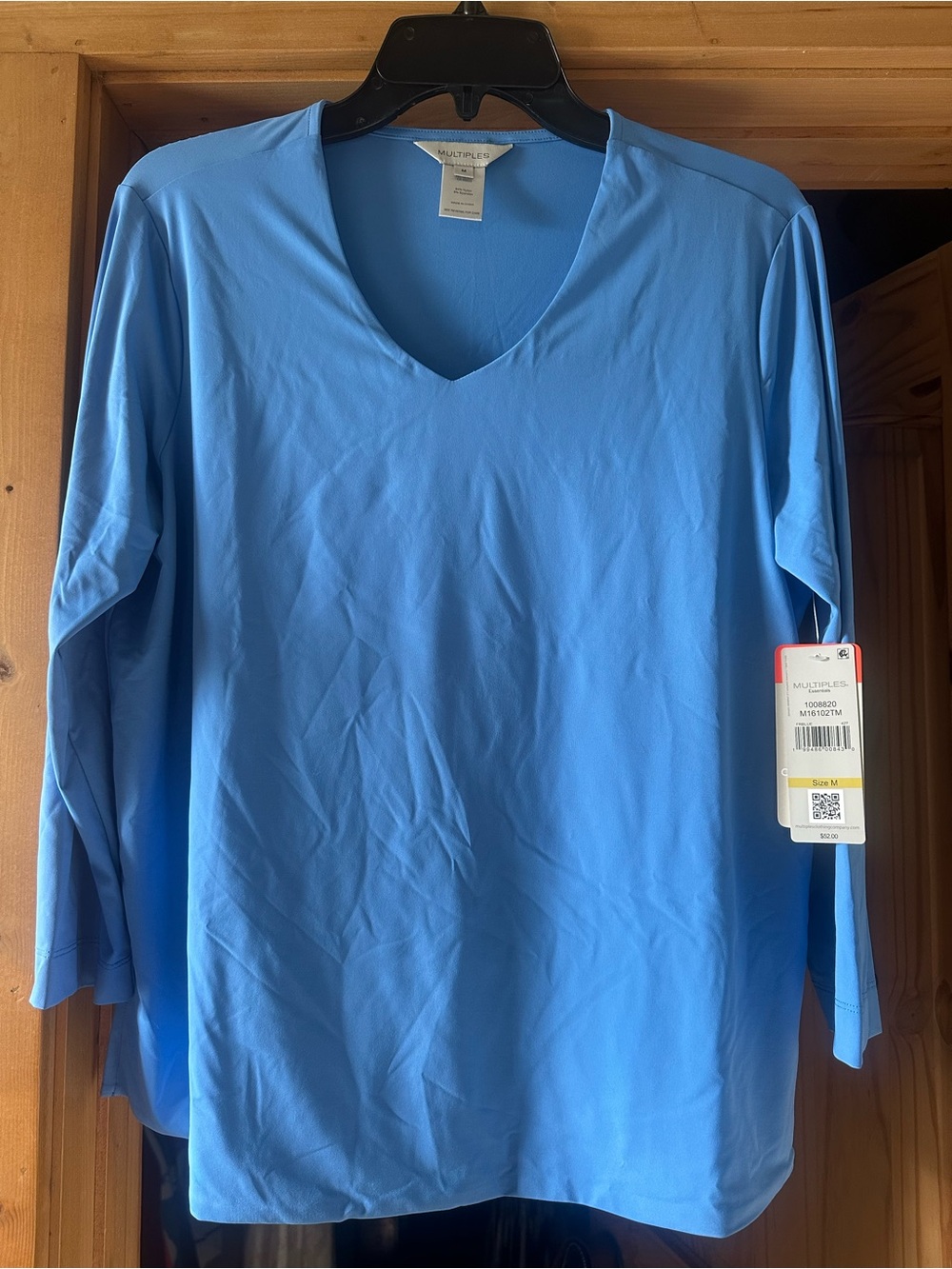 Multiples Light Blue V-Neck Long Sleeve Top
